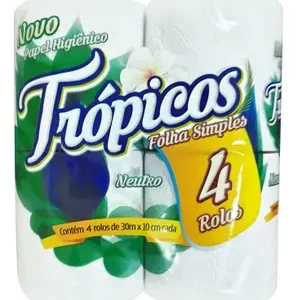 Papel higiénico Trópicos 4 rollos de 30 mts hoja simple